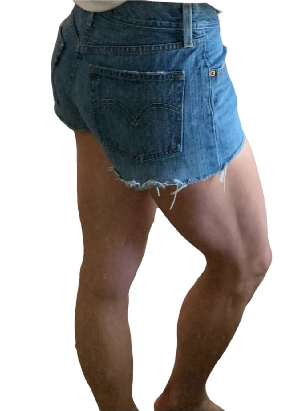 Women’s Levi’s 501 Original Button Fly Fray Hem 100% Cotton Red Tab Denim Shorts